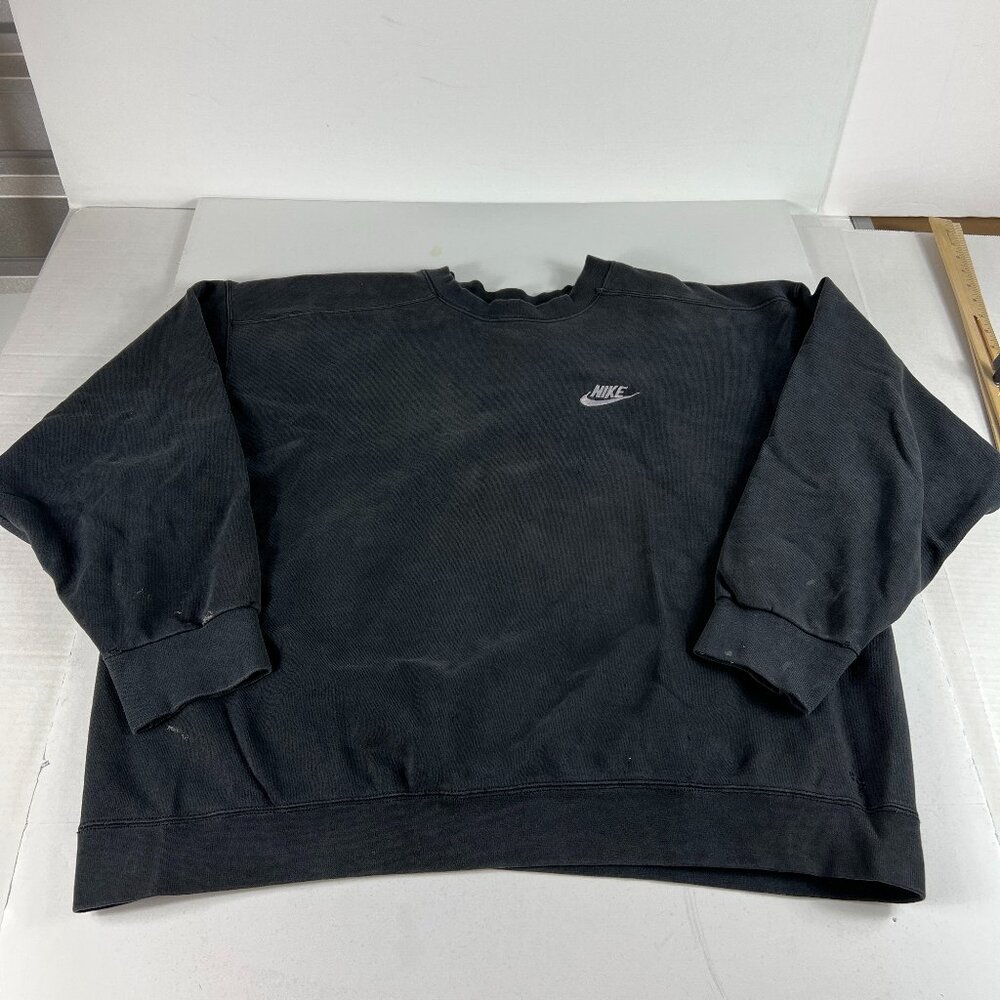 VTG 90s Nike Sweatshirt Extra Large Boxy Oversized Black Faded Thrashed Crewneck